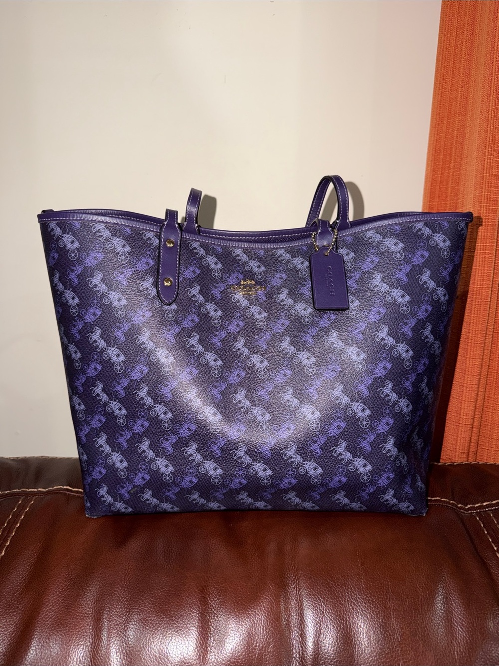 ‼️Coach Purple Reversible City Tote In Signature Canvas With Horse and Carriage